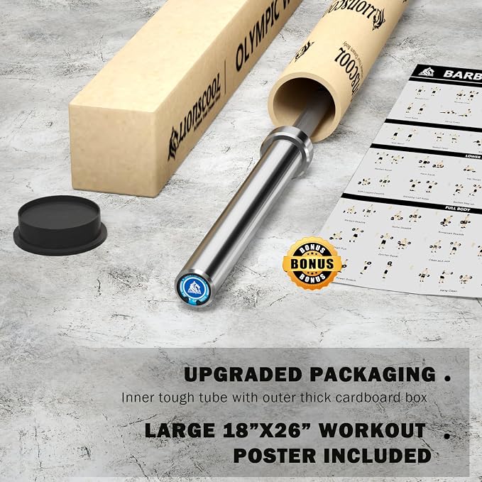 LIONSCOOL 7FT Olympic Barbell 2” Bar for Strength Training Weightlifting | 700/1000/1500lbs Weight Capacity, 2-Inch 40/45lbs Black, Silver, Red, Chrome Power Lifting, Squat, Deadlift, Presses, Row Bar