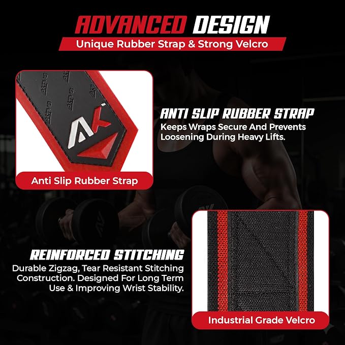 AKTV8 Wrist Wraps for Weightlifting, 18"&24" Heavy Duty Stiff Wrist Support | 3inch Wide Firm Elastic, Reinforced Thumb Loop, Built for Heavy Bench Press, Overhead Press, Powerlifting & Strength Training