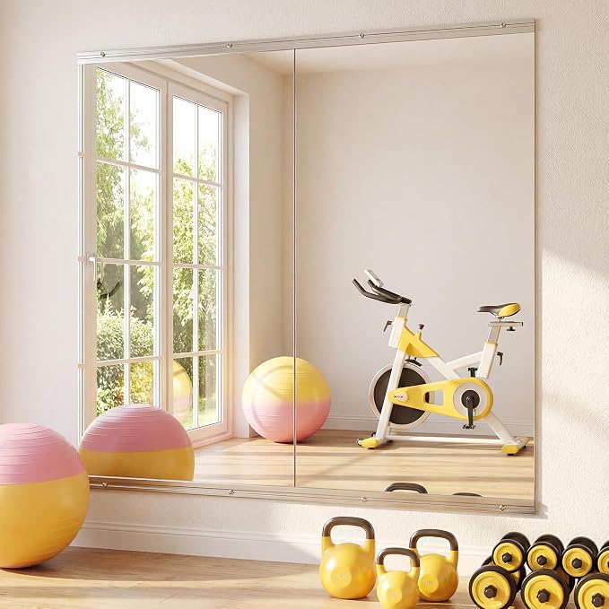 Antok Home Gym Mirror 80"x40" 2PCS, Large Full Length Wall Mounted Mirrors, Frameless Tempered Glass Full Body Mirror for Gym Yoga Dance Studio Garage Bedroom & Bathroom