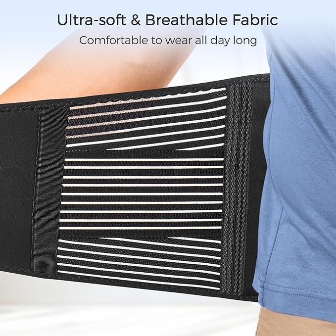 FREETOO Back Braces for Lower Back Pain Relief with 6 Stays, Breathable Back Support Belt for Men/Women for work, Anti-skid lumbar support belt with 16-hole Mesh for sciatica(Waist Size:45.3''-55'')