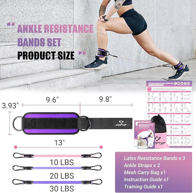 Ankle Resistance Bands with Cuffs, Leg Exercise Equipment with Poster | Ankle Bands for Working Out, Kickbacks Hip, Leg Glute, Resistance Workout Equipment for Women
