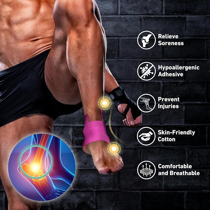 KTQUICK Precut Kinesiology Tape for Ankle,12PCS,20% Stronger Adhesive,Pink | Ankle Support Tape with Premium Cotton, Breathable, Waterproof, Latex-Free Athletic Tape for Running, Training & Hiking