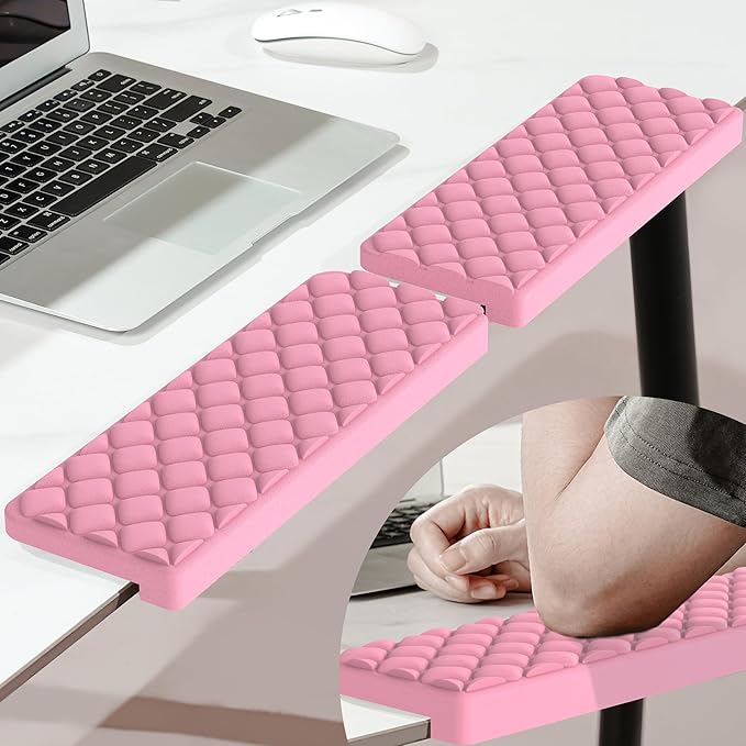 MEKASS L-Shaped Desk Elbow Pad for Desk, Memory Foam Elbow Support Padding with Non-Slip, Ergonomic Desk Edge Cushion, Wrist Comfort Support for Office Home 2 Pcs (Diamond Pink)