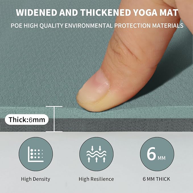 8mm & 10mm Thick Large Yoga Mat (6'x 4') - Extra Long and Wide Workout Mat for Men and Women, Non-Slip POE Fitness Mat, Eco-Friendly Exercise Mat for Home Workouts, Ideal for Yoga and Pilates