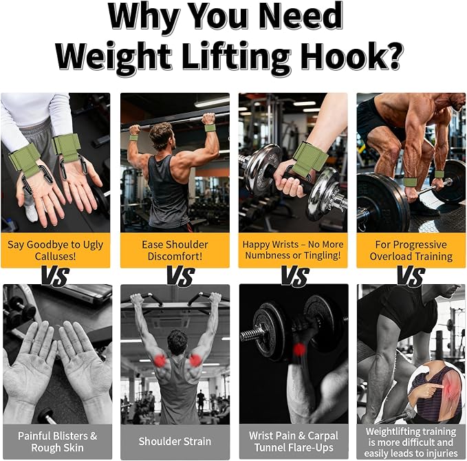 GPANDAG Weight Lifting Hooks for Men and Women (Pair) | 330 LB Heavy Duty Gym Lifting Wrist Strap Hook for Deadlifts, Pull-Ups, Strength Training, 0.4inch Grip Weightlifting Hooks