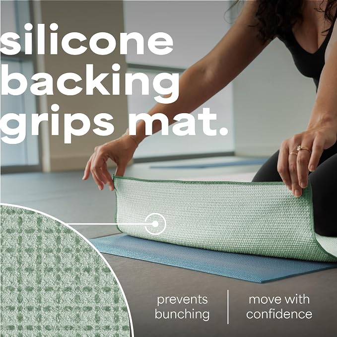 S&T INC. Aura Microfiber Yoga Mat Towel with Grip, 24" x 72", Green | Silicone Grip Backing, Soft and Absorbent, Quick-Dry for Gym, Pilates, and Hot Yoga, Compact for Gym Bag, Machine Washable