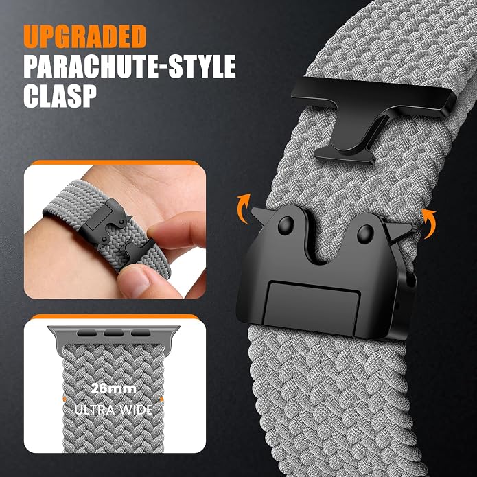 Elastic Sport Band for Apple Watch Ultra 3/2/1 Bands 49mm 46mm 45mm 44mm 42mm 41mm 40mm 38mm Men Women, Adjustable Parachute Buckle Nylon Fabric Wristband for iWatch Series 11 10 SE 9 8 7 6 5 4 3