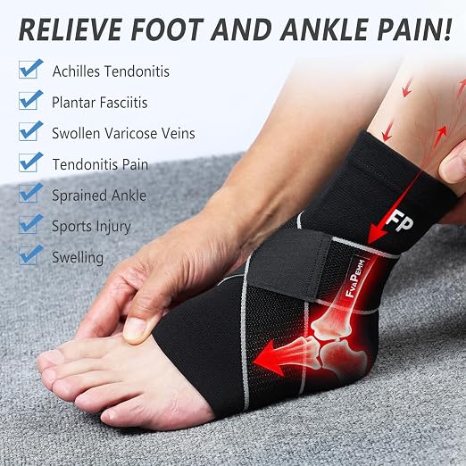 Copper Ankle Brace for Women Men-2 Pack Ankle Sleeve Compression Support for Sprained Ankle, Plantar Fasciitis Relief & Achilles Tendonitis Brace, Sports, Running, Black, XL