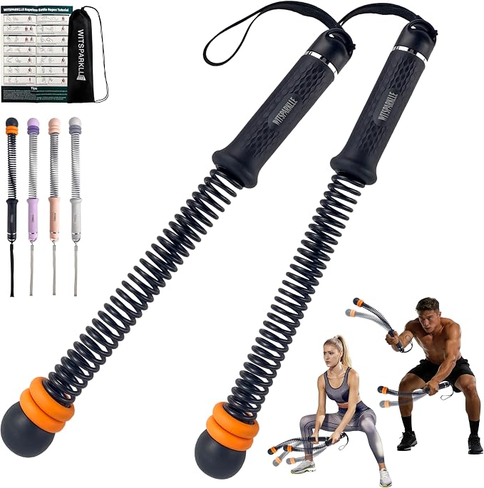 Portable Adjustable Ropeless Battle Ropes with Black | Weighted Cordless Workout Rope with Anti-slip Handles for Low-impact Cardio, HIIT, Home Gym and Office Fitness