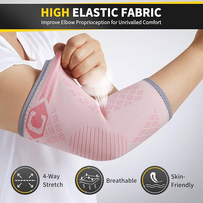 CAMBIVO 2 Pack Elbow Brace Compression Sleeve, Tennis & Golfer's Elbow | Breathable 3D Knit, Moisture-Wicking, No Straps or Velcro, Epicondylitis, Tendonitis & Arthritis Relief, All-Day Wear