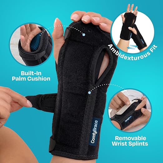 ComfyBrace Nighttime Pain Relief Wrist Brace for Carpal Tunnel, Tendonitis, Arthritis | Fits & Soothes Aches in Both Hands | Palm Cushion Beads for Hot Spots | Breathable Fabric | (Pack of 1)
