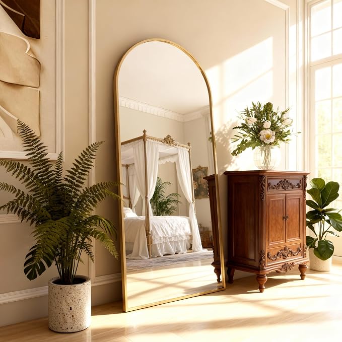 Arched Full Length Mirror 67"x30" Gold | Aluminum Frame Shatterproof Glass, Freestanding Leaning Wall Mounted Mirror for Bedroom Living Room Entryway, Modern