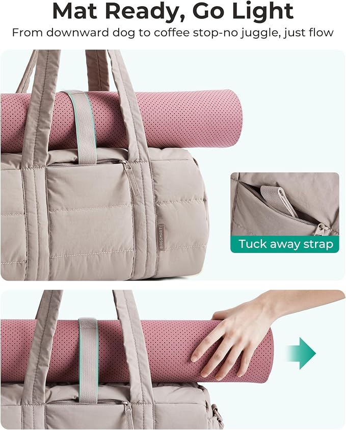 BAGSMART Reiki Gym Bag for Women Puffy Yoga Mat Travel Weekender Duffle Bag | Lint-Resistant Lining, Wet-Dry Pocket & Anti-Slip Mat Loop, Ultra-Light, Roomy for Workout Gear, Water Bottle, Travel, Sports