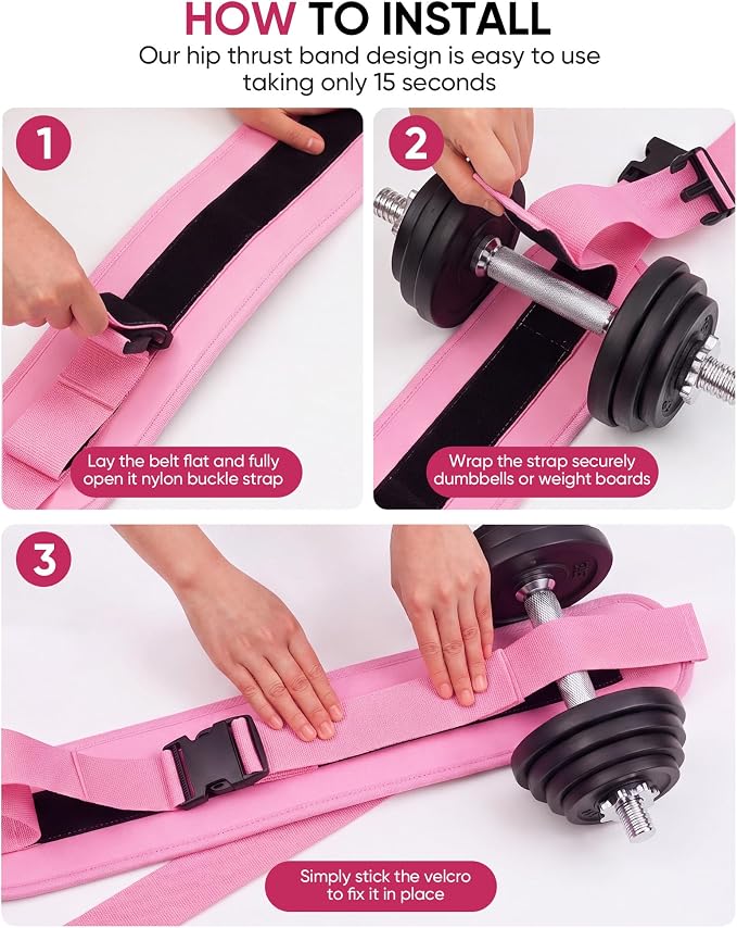 Hip Thrust Belt, Leather Dumbbell Booty Workout Belt | Adjustable non-slip booty belt for hip thrusts, fits dumbbells kettlebells plates, home gym exercise equipment