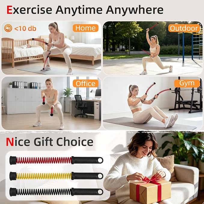 Abahub Weighted Ropeless Battle Rope, Portable Silent Cordless Battle Ropes, Space Saving Home Gym No Battle Ropes with Storage Bag, 2PCS Red - Set B