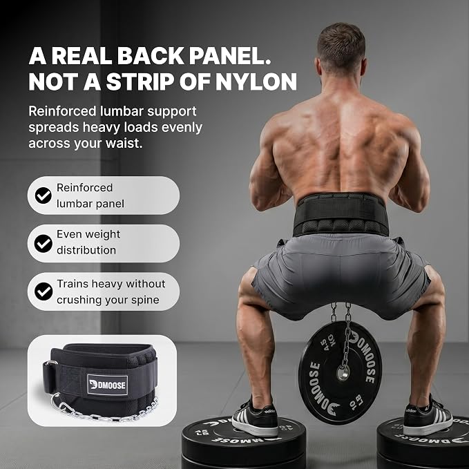DMoose Fitness Dip Belt for Weight Lifting, Pullup, Squats & Dips - 36" Robust Steel Chain, Comfortable Neoprene Padding Supports 350lbs - Gym Weight Belt for Strength Training Workout & Weightlifting