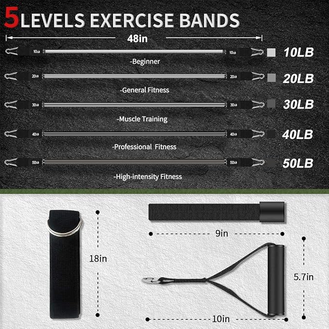 VEICK Resistance Bands with Handles, Ankle Straps, Door Anchor | Accredited Lab Certified, 100% Natural Latex, Cushioned Handles, Versatile for Yoga, Pilates, Strength, Home Gym