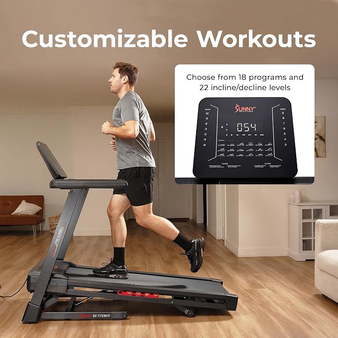 Sunny Health & Fitness 20" x 55" Auto Incline Treadmill with Folding Deck