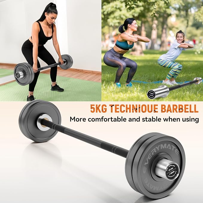 EVERYMATE 5LB Mini Barbell Bar Beginner Women Kid Barbell Total Body Workout Weighted Bar,for Strength Training, for Youth Children New Weightlifting