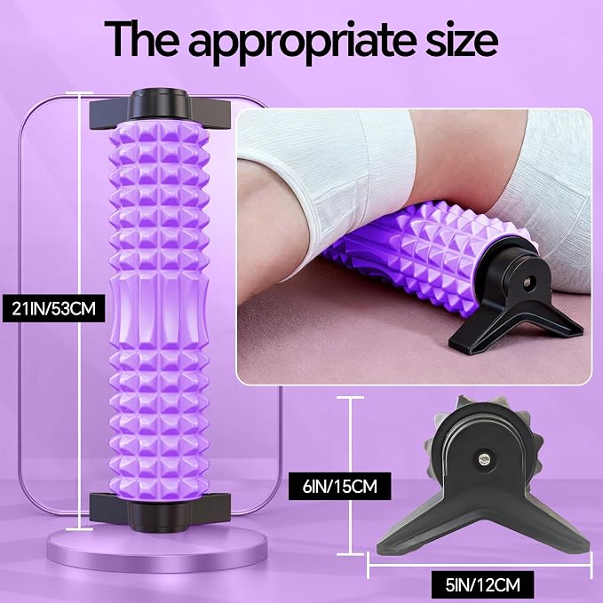 Foam Roller with Detachable Stand, 18” Deep Tissue Massage Roller | Beginner-Friendly Support Design for Muscle Recovery, Home Workout & Fitness - Purple