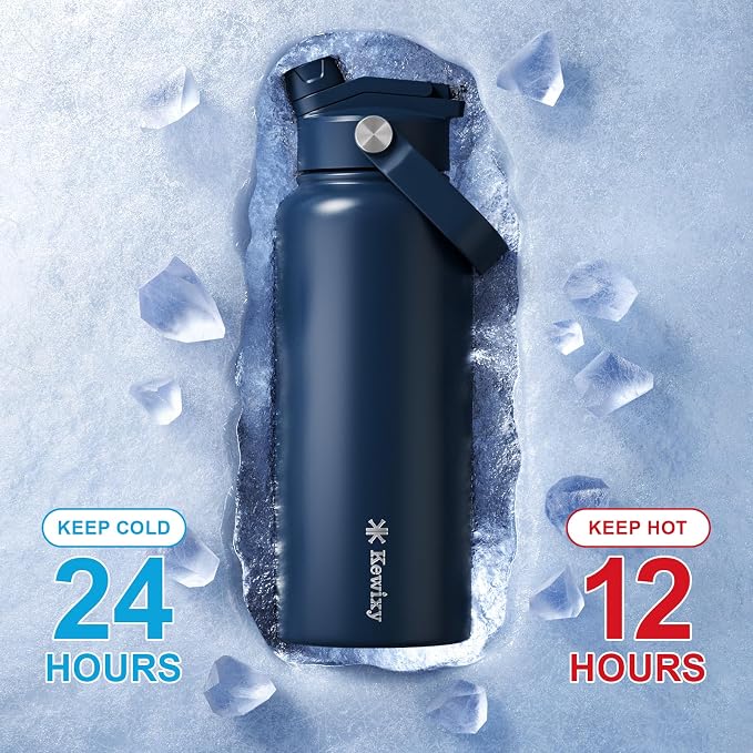 KEWIXY American Flag Insulated Water Bottle 32 oz, 2-in-1 Straw Lid, Leak Proof, Keep Cold 24H, Vacuum Travel Stainless Steel for Men Dads Grandpa, Birthday Christmas July 4th, Patriotic, USA Eagle