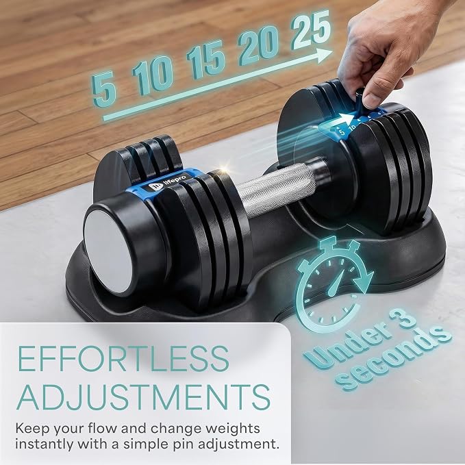 LifePro Adjustable Dumbbells, Single or 2pcs, Up to 55 lbs & 3-in1 option | Quick-change weight system with included rack — available in options from 2.5 to 55 lbs for every fitness level