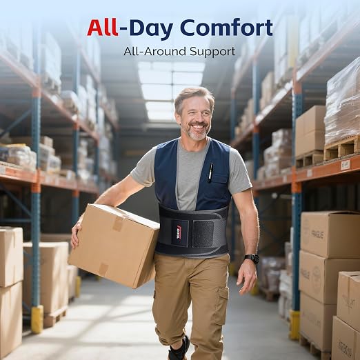 FEATOL Back Brace for Men Lower Back, Lumbar Support Belt- Back Pain, Adjustable Support Straps with Removable Lumbar Pad for Heavy Lifting Work, Black, Plus Size XXL