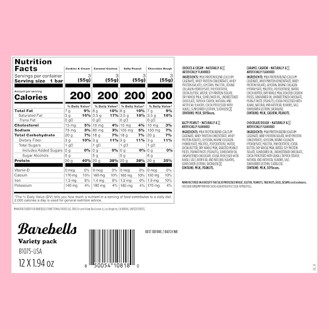 Barebells Protein Bars Variety Pack - 24 Bars (2 Packs of 12), 20g High Protein Treats - Chocolate Nutrition Bars with No Added Sugar - On-The-Go Breakfast or Post-Workout Snack
