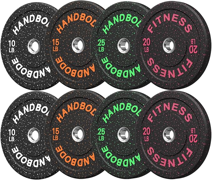 HANDBODE 2-Inch Weight Plates High Bounce, Olympic Bumper Plate Set 45/100/160/190/260/300lb, Colored Weight Plates Set for Home Gym, Barbell Weights Rubber Strength Training Plate for Weight Lifting