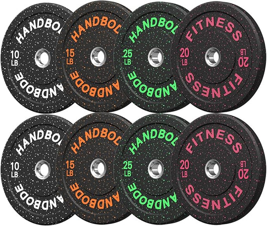 HANDBODE 2-Inch Weight Plates High Bounce, Olympic Bumper Plate Set 45/100/160/190/260/300lb, Colored Weight Plates Set for Home Gym, Barbell Weights Rubber Strength Training Plate for Weight Lifting