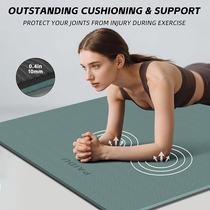 PAIDU Extra Long Wide Yoga Mat, （10mm） Thick Non-Slip Exercise Mat 76"x33" | large mat, ideal for yoga, Pilates & home gym, with non-slip grip & cushioning for all exercises.