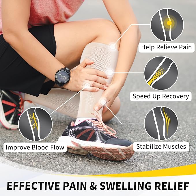 CAMBIVO Calf Compression Sleeve for Men Women Footless | Graduated Compression, Shin Splint Relief, Moisture Wicking, Running Standing Travel, 4D Knit Anti-Slip, Varicose Veins