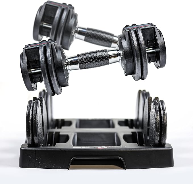 CAP ADJUSTABELL Adjustable Dumbbell Set, Premium Quick Select Adjustable Weights for Strength Training, Singles & Pairs, 12.5 LB, 25 LB & 55 LB, Round & Hex Dumbbells, Multiple Grip Handle Options