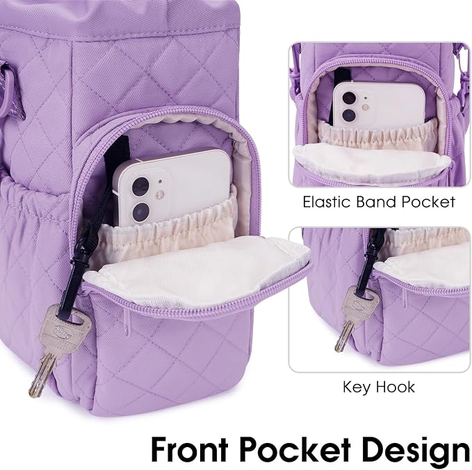 sportsnew 40oz Insulated Crossbody Water Bottle Bag Gym Hiking Phone Pocket | Water-resistant Lining, Padded Strap, Top Handle, Drawstring, Phone Pocket, Elastic Slots, Built-In Key Clip for Gym Walking