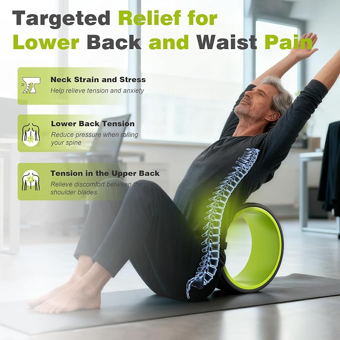 Back Roller Wheel - 4 Pack Yoga Foam Roller for Physical Therapy & Back Stretcher, Deep Tissue Massage for Pain Relief & Stretching | Green.