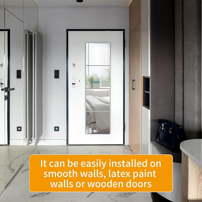 Unbreakable Wall Full Length Mirror Tiles, 4 PCS 16 x 12 Inches, Long Mirror for Wall, Full Body Mirrors Stickers, Acrylic, Kids, Wall Mounted Bedroom, Over The Door, Workout Mirrors for Home Gym