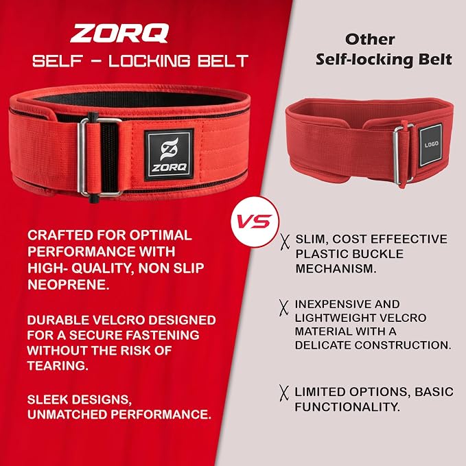 ZORQ Self-Locking Weight Lifting Belt - 4 Inch Wide Quick-Locking Gym Belt for Men & Women - Professional Weightlifting Belt for Olympic Lifting, CrossFit, Squats & Deadlifts - Back Support