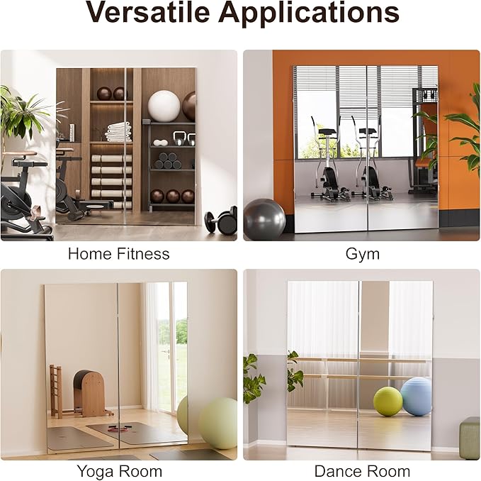 brisafe 71"x 63" Ultra-Light Foldable Floor Mirror with 360° Folding Design, Glassless, Shatterproof, Space-Saving Full-Length Mirror for Home Gym/Yoga/Dance Studio & Commercial Use, Silver.