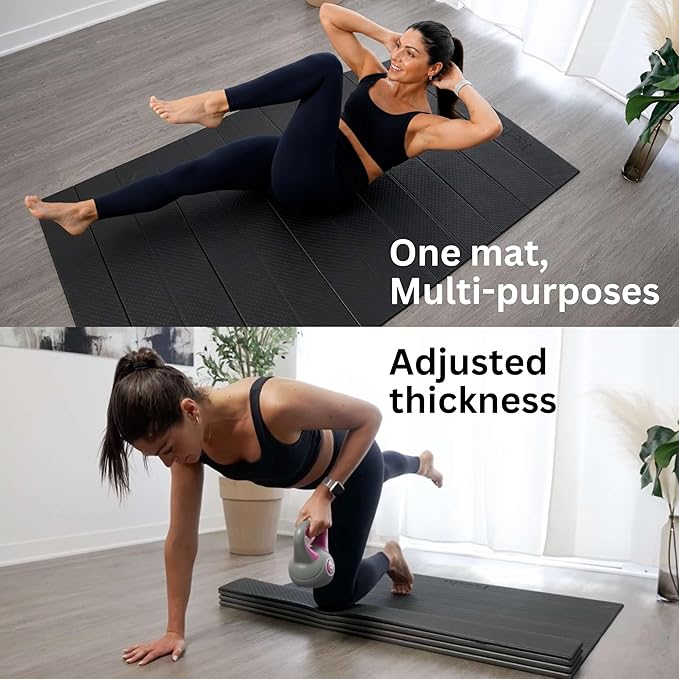 Foldable Large Yoga Mat, Extra Space 72"L x 48"W (183 x 122 cm), 6mm & 8mm Thick, Workout Mat for Home Gym and Travel - Anti-Slip Folding Exercise Mat for Yoga & Pilates