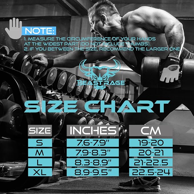 BEAST RAGE Workout Gloves for Men & Women - Fingerless Gym Gloves with Palm Protection, Breathable & Lightweight for Weightlifting, Cycling & Pull Up