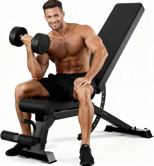 Adjustable Weight Bench for Home Gym, Heavy-Duty Incline Decline Bench with 12 Backrest Positions, 4 Seat Heights and 4 Leg Holder Settings, Commercial-Feel Strength Training Bench