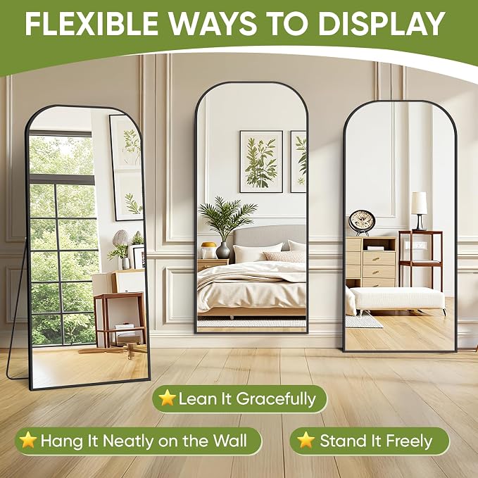Full Length Mirror with Stand 78"x38" Floor Mirror Freestanding, Arched Floor Standing Large Mirrors Full Body Wall Hanging Leaning Home Decor for Bedroom & Living Room, Black