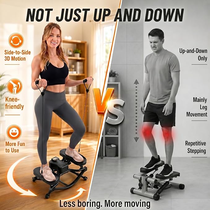 Rocking Stepper Side to Side for Exercise at Home, Low-Impact Rock Stepper Machine with Resistance Bands & Digital Display, Anti-Slip Pedals, Full Body Home Workout, 330 LBS Capacity (Black)