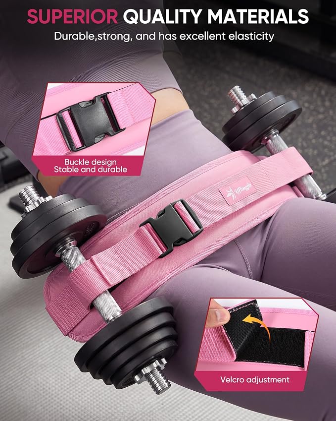 Hip Thrust Belt, Leather Dumbbell Booty Workout Belt | Adjustable non-slip booty belt for hip thrusts, fits dumbbells kettlebells plates, home gym exercise equipment