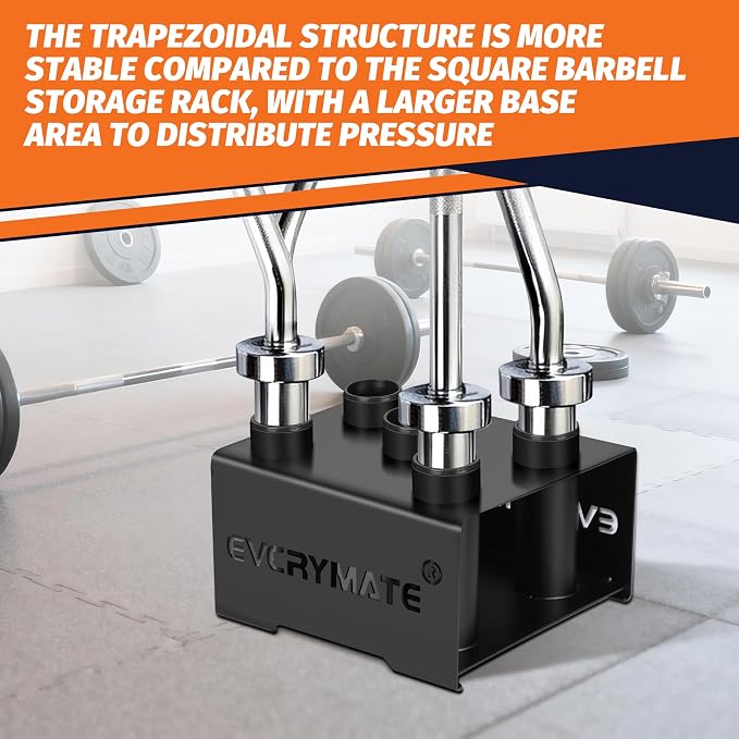EVERYMATE Vertical Barbell Rack - Heavy-Duty Steel Organizer, Barbell Holder Floor Stand, Fits 2" Olympic Bars with Scratch-Resistant Inserts, Space-Saving for Home/Garage/Commercial Gym