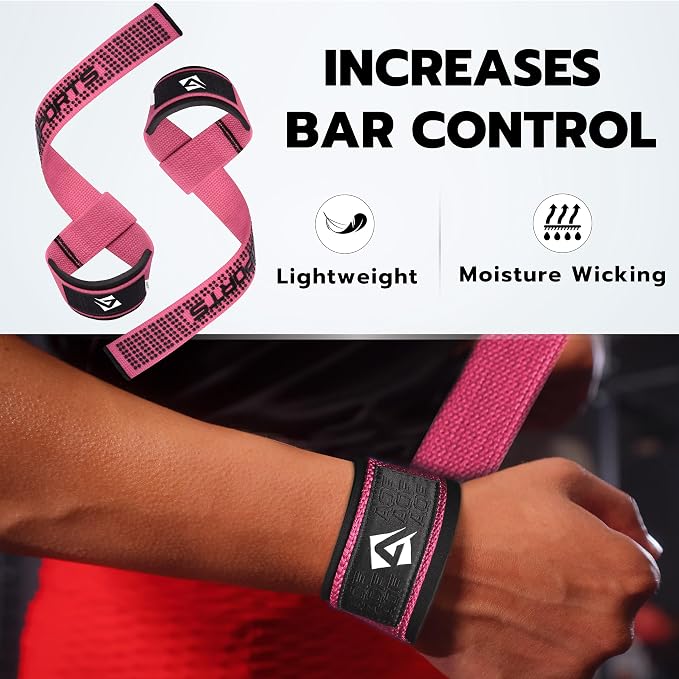 AQF Weight Lifting Straps, Padded Cotton Gym Wrist Straps for Deadlifts | 23" Extra-Long, Heavy-Duty Webbing, 5mm Neoprene Cushioning, Open-Loop Design, Sold as Pair, Ideal for Rows & Pull Workout