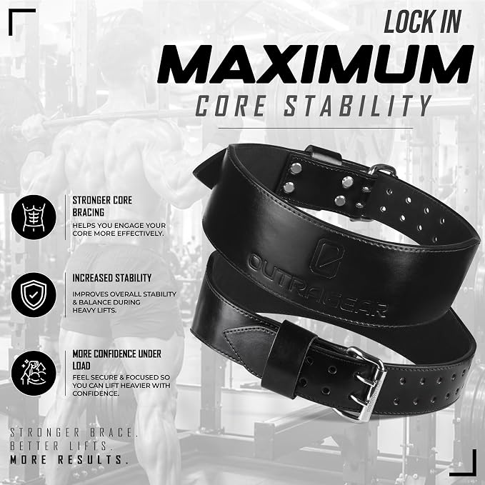 Real Leather Weight Lifting Belt - 7mm Gym Belt for Strength Training - Adjustable Buckle Weight Lifting Belts for Men & Women with Core Back Support