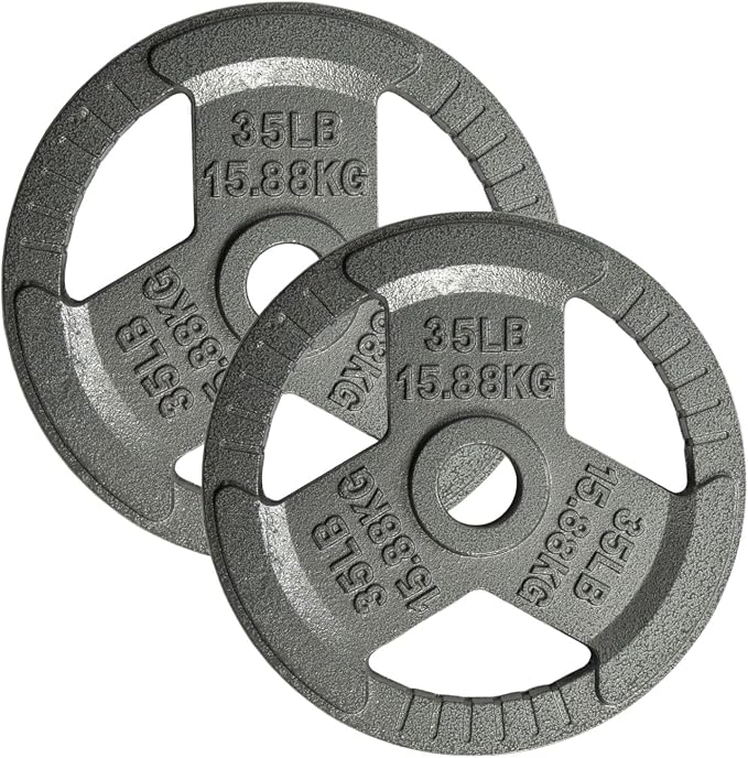 Yes4All Tri-Grip Handles Cast Iron Olympic Weight Plates, 2-Inch Weight Plates for Weight Lifting with Smooth and Durable Finish, Suitable for Strength Training Exercises (Single, Pair and Set)