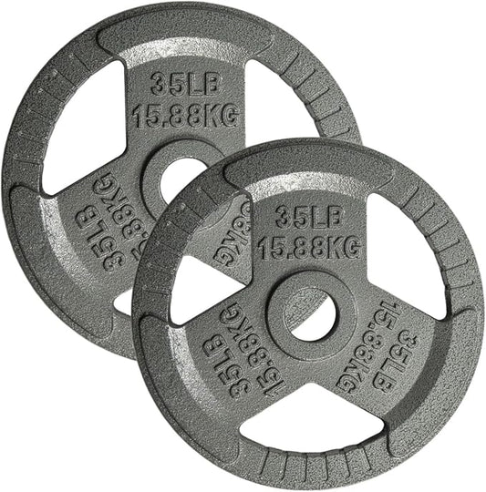 Yes4All Tri-Grip Handles Cast Iron Olympic Weight Plates, 2-Inch Weight Plates for Weight Lifting with Smooth and Durable Finish, Suitable for Strength Training Exercises (Single, Pair and Set)