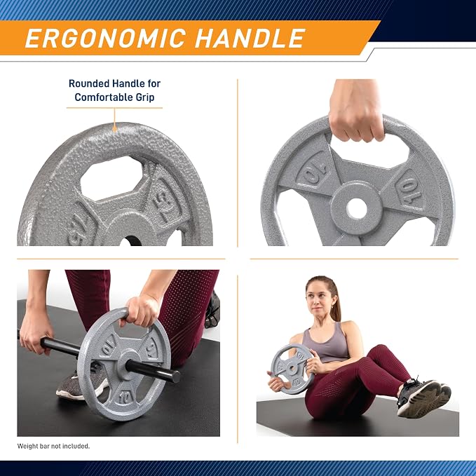Marcy Classic 1" Cast Iron Standard Grip Plates for Strength Training and Weightlifting